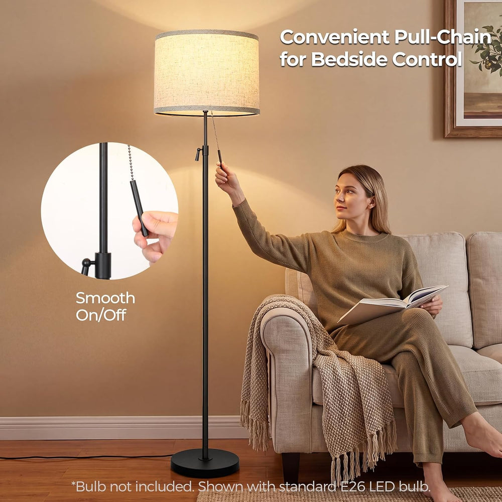Qingmiao 53"-63" Adjustable Floor Lamp, Anti-tip Base, Pull Chain