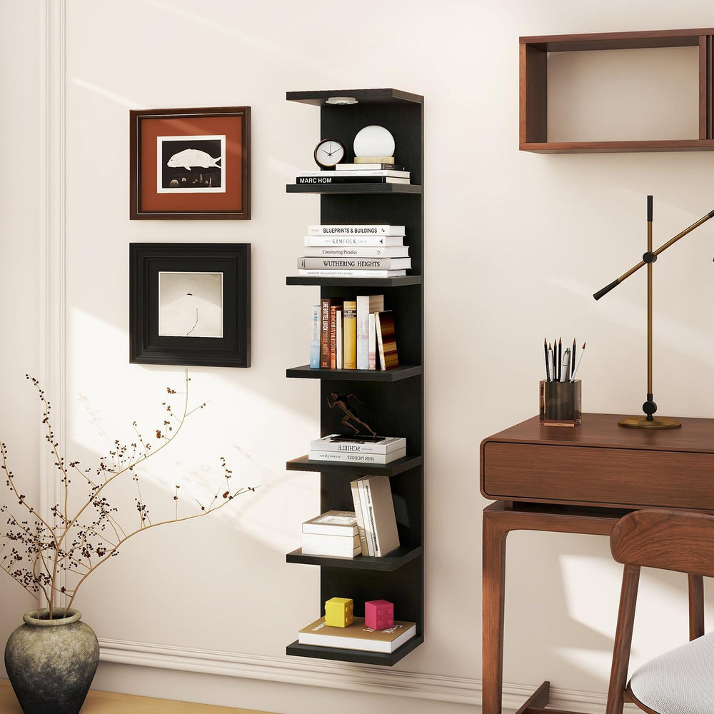 IBUYKE 7 Tier Wall Shelf Unit with LED Lights,Lack Shelf Black WBC017B