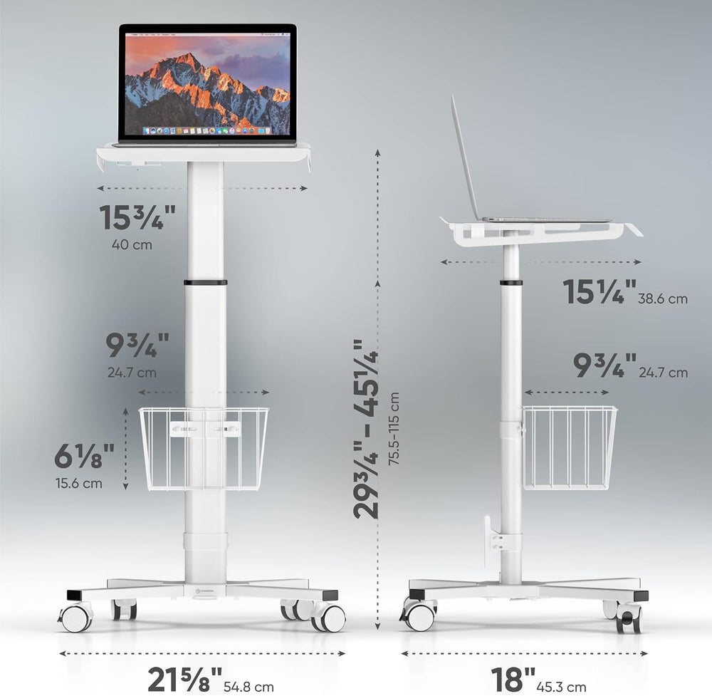 ONKRON Laptop Cart on Wheels, max 17.6 lbs, Portable Workstation, White