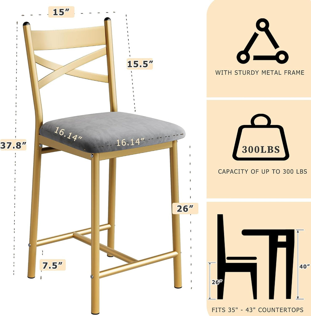 Garvee 26'' Bar Stools Set of 2, Counter Stools with Back & Thick...
