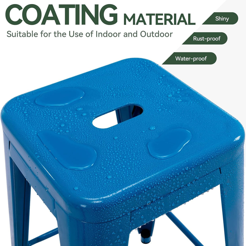 24 Inch Metal Bar Stools Set of 2, Stackable for Indoor Outdoor, Blue