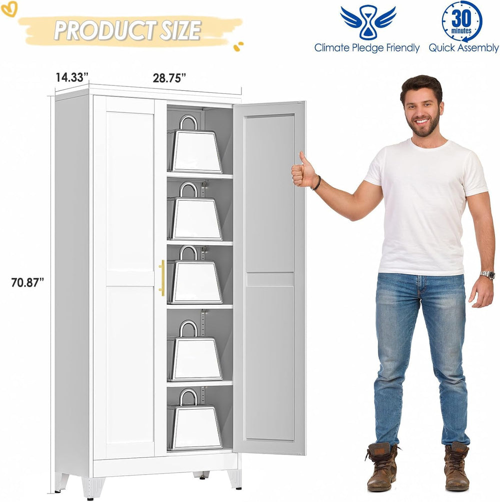 GAIOUS 71" Tall Metal Storage Cabinet with 2 Doors and 4 Adjustable Shelves