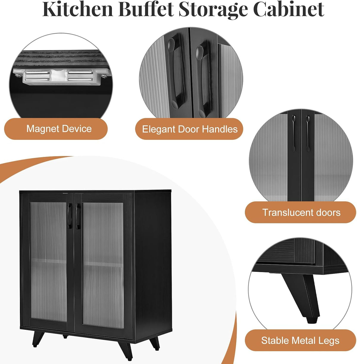 Panana Kitchen Buffet Server Table Accent Sideboard Cupboard Server Buffet Console Table with Doors Cabinet(27inch, Black)