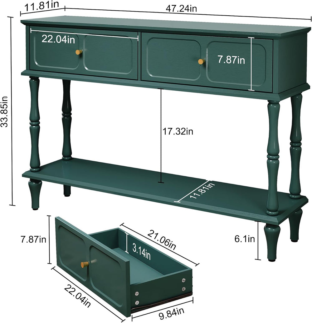 ARTPOWER 47" Mid-Century Console Table, 2 Drawers and Open Shelf, Green