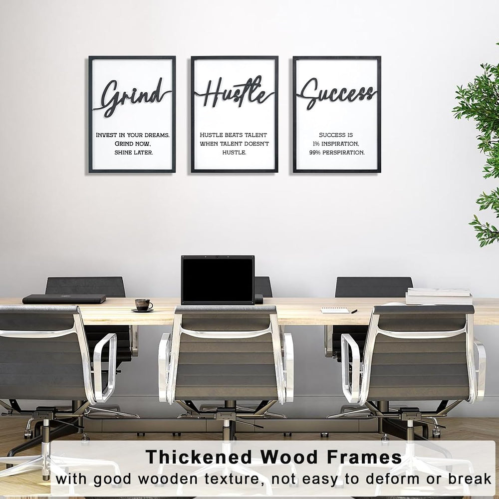 3D Wood Inspirational Office Wall Decor, 36" x 16" Framed Grind Hus...