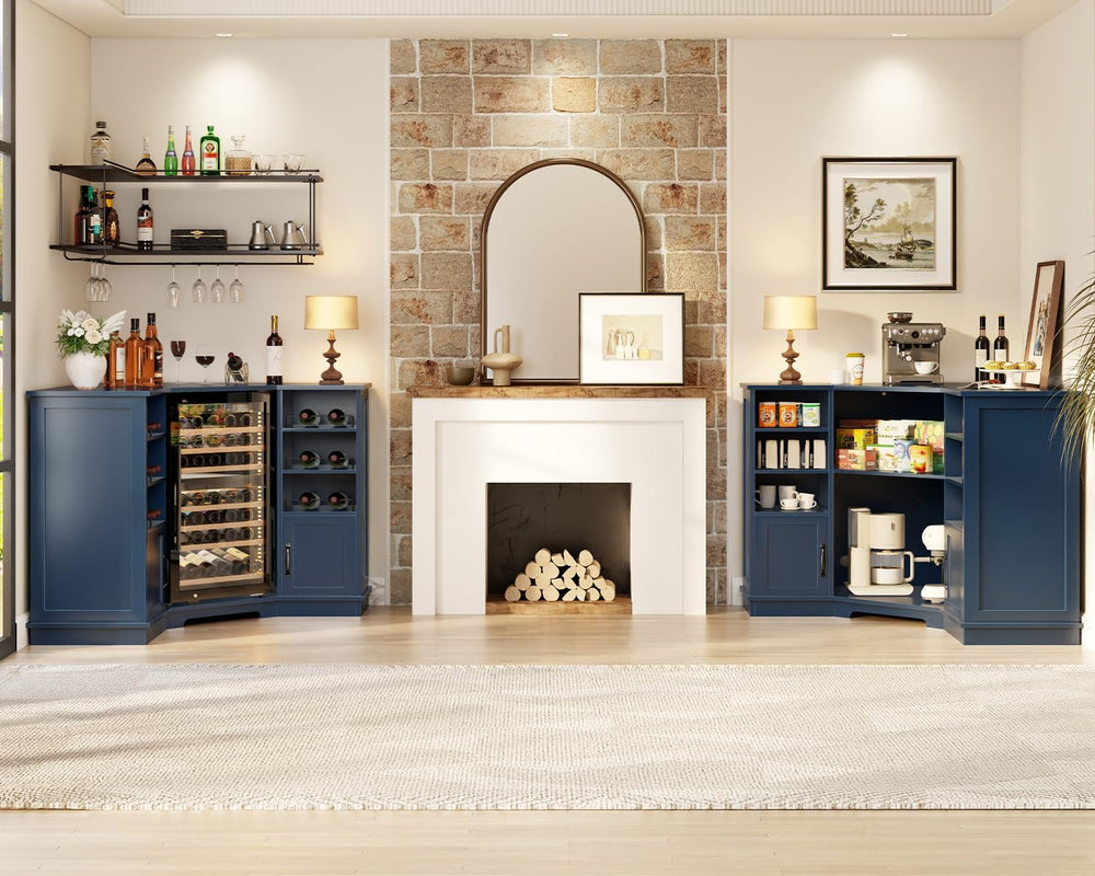 HSH 40" Corner Bar Cabinet with Fridge Space, L Shape Wine Cabinet, Blue