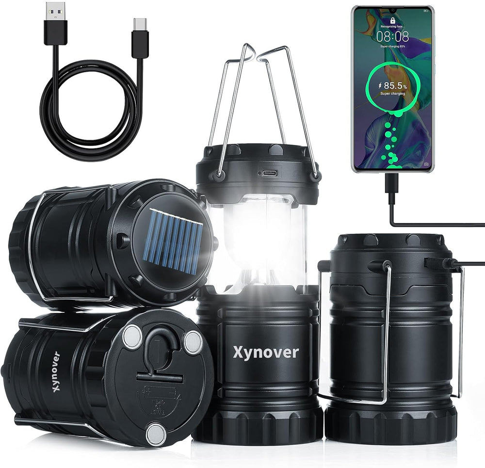 4-Pack Solar Camping Lanterns,Rechargeable LED with USB/Solar/AA Battery,Magn...