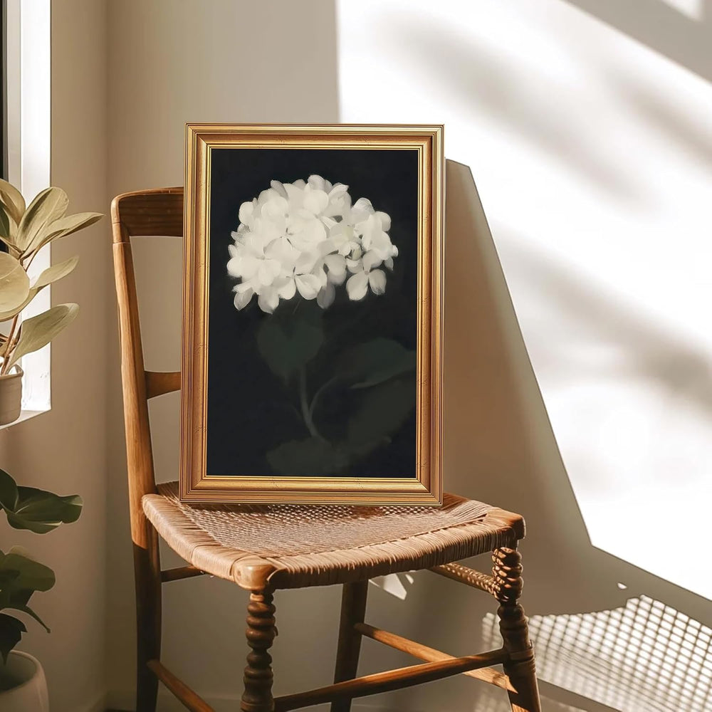 EJPFOGV White Hydrangea Framed Canvas wall art Black Background 16x24 inch