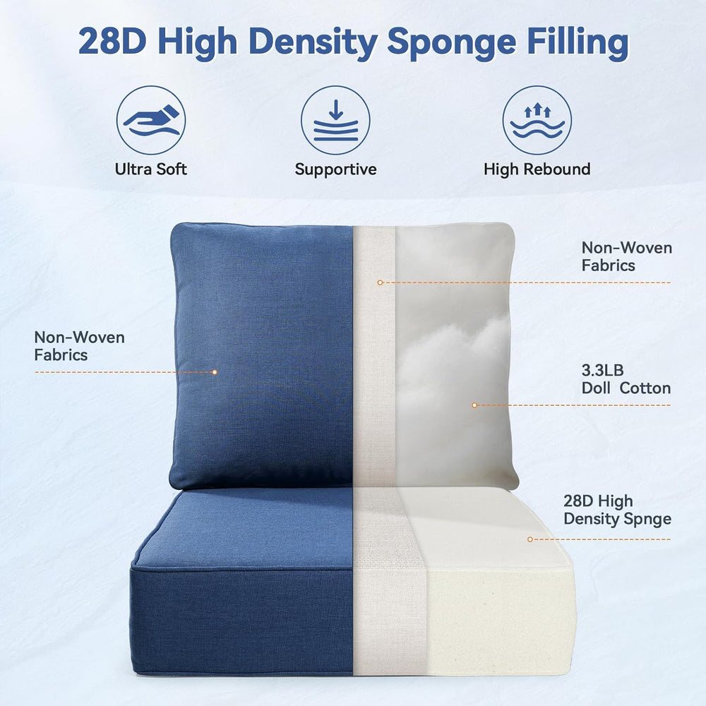 6" Thick Outdoor Cushions 22x24x6, 1-Set Deep Seat Patio Cushions with R...
