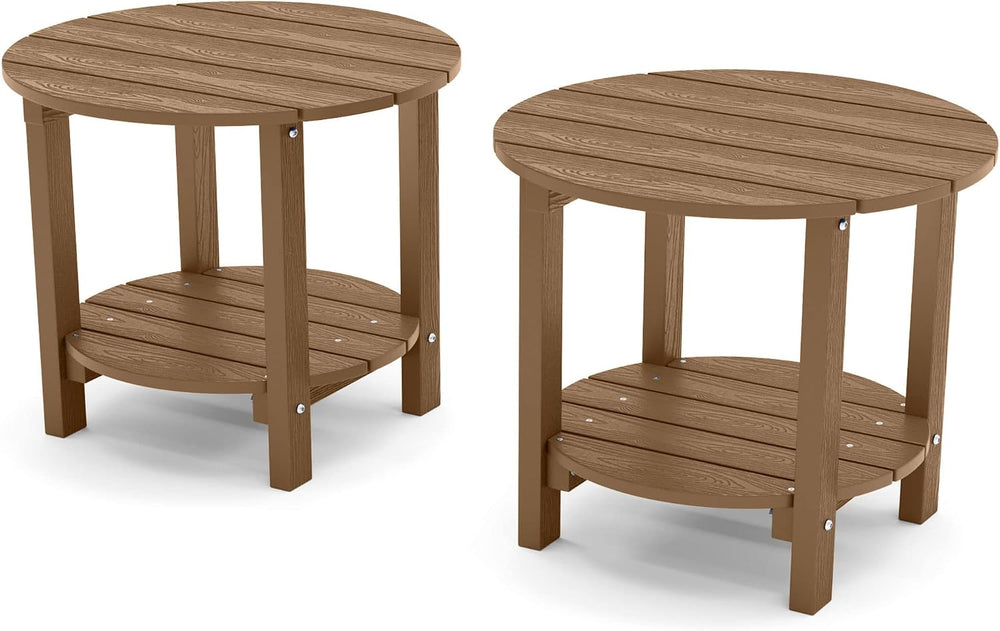 YEFU Adirondack Side Table, 18" Outdoor Side Table, Set of 2, Teak
