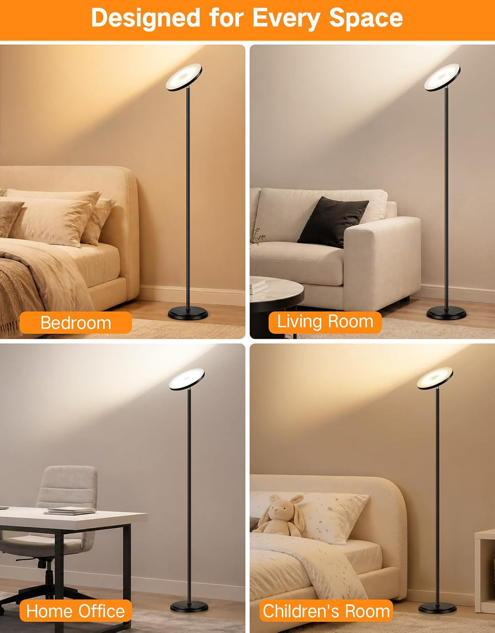 OUTON 69" LED Floor Lamp, Dimmable Torchiere Floor Lamp with Remote, Black