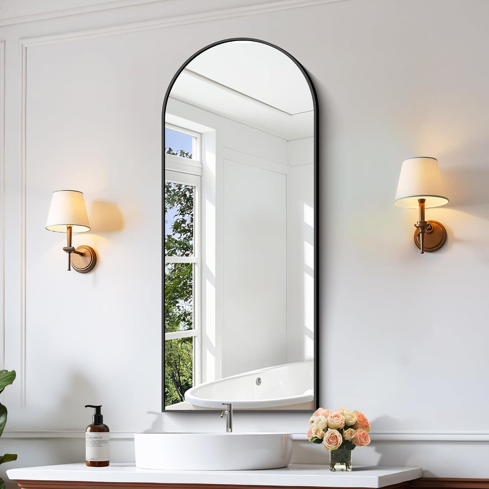 CIRCUMI Arched Wall Mirror, 20"x48" Black Arched Mirror for Bathroom