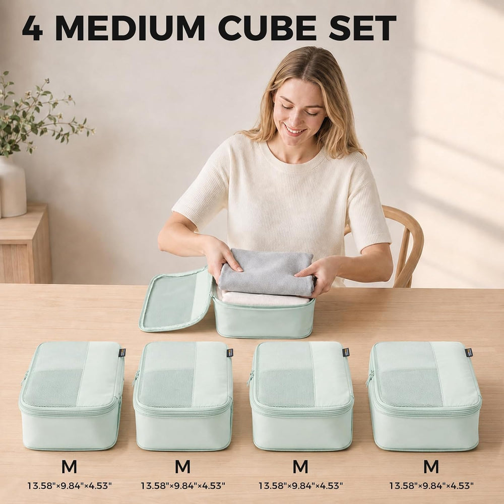 4 Medium Compression Packing Cubes for 3–7 Day Travel, Light Green