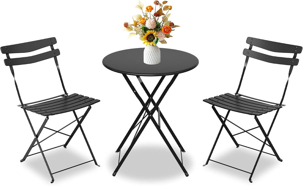 GAOMON 3-Piece Bistro Set – Steel Frame Space-Saving Folding Patio Furniture ...