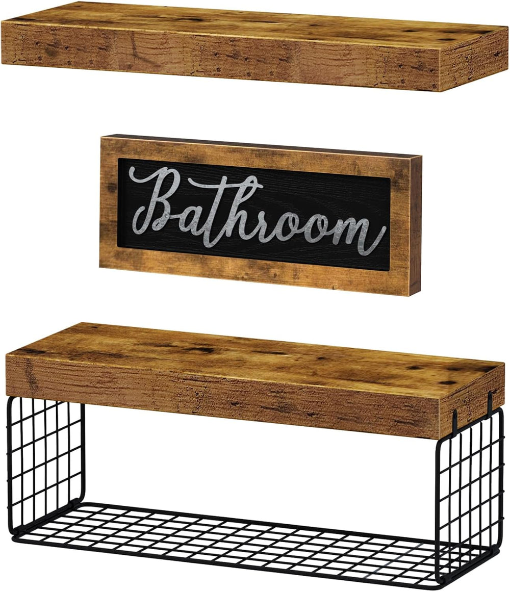 QEEIG ‎Bathroom Shelves with Decor Sign (Brown, 15.7")