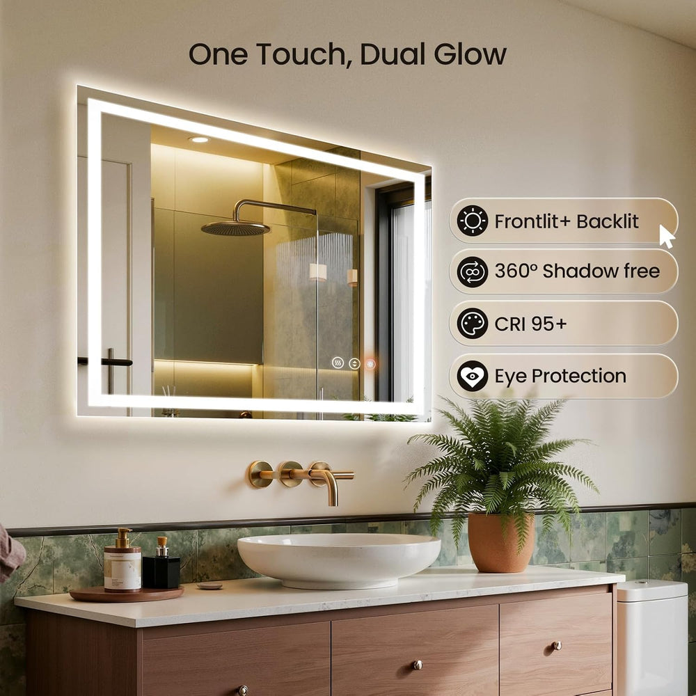 40"x30" LED Bathroom Mirror with Anti-Fog, Backlit & Front Ligh...