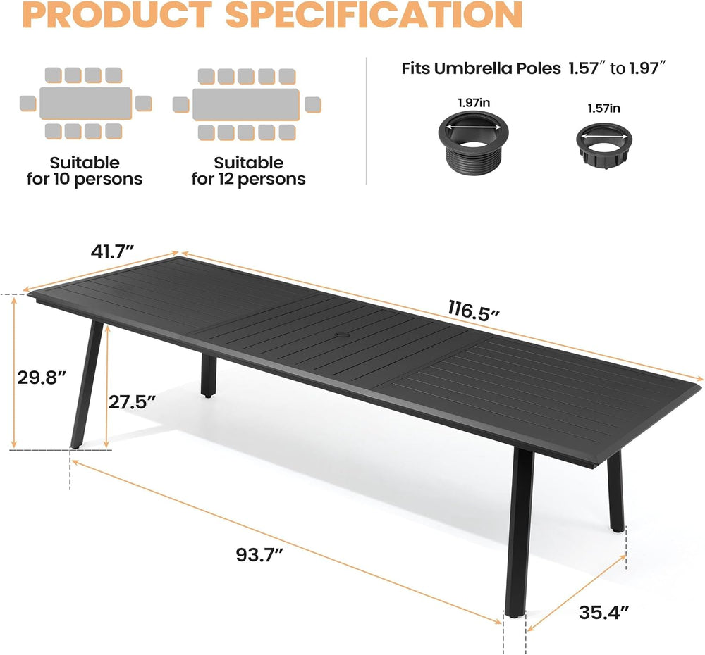 Pellebant Aluminum Outdoor Dining Table for 12 Person
