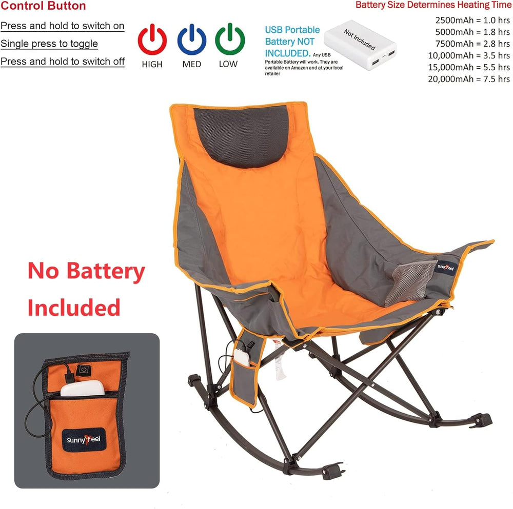 SUNNYFEEL Oversized Heated Rocking Camping Chair, Fully Padded Patio Chair wi...