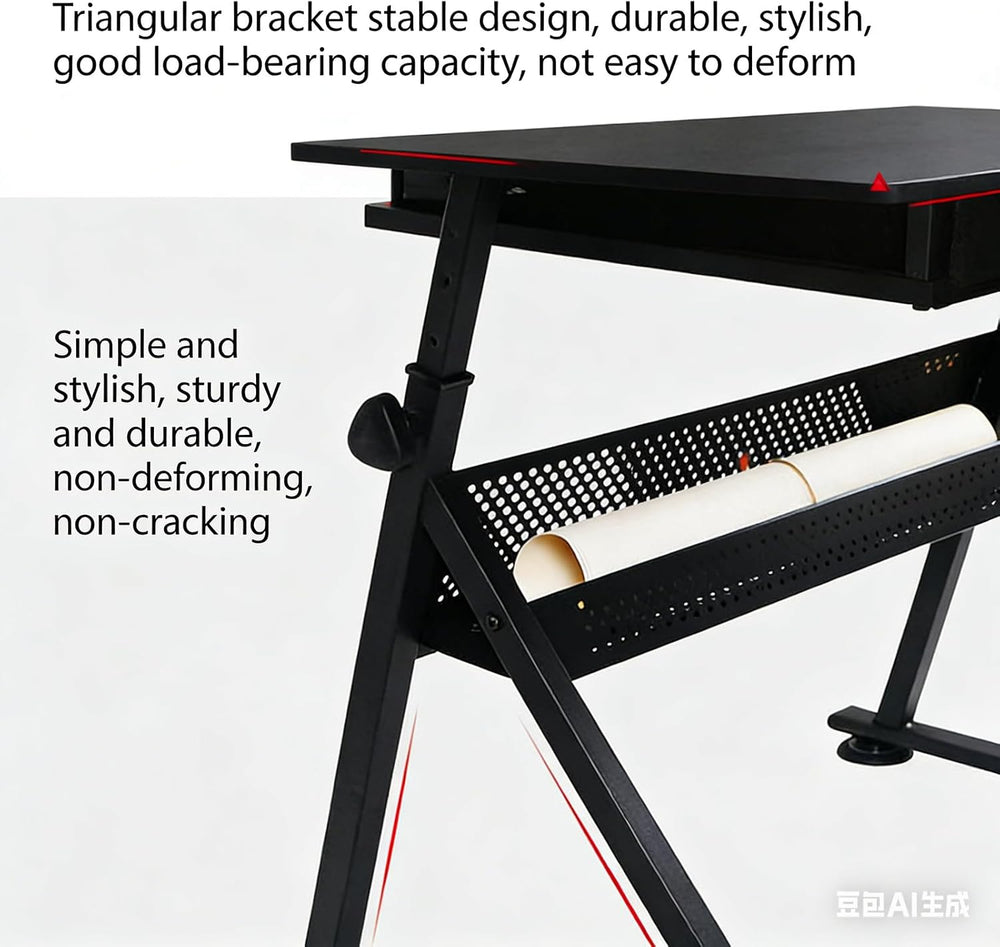Height Adjustable Art Table Drafting Table with Stool, Black