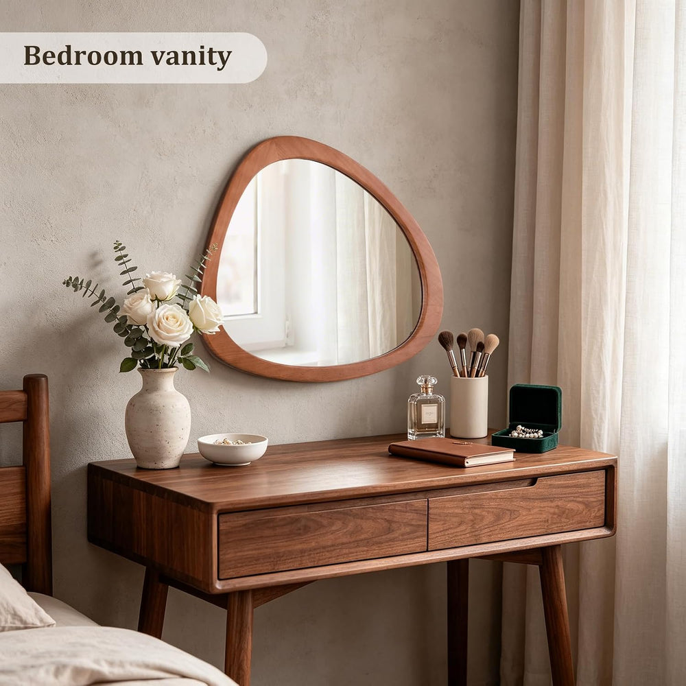 HOMECOOKIN 23 x 19 Asymmetrical Mirror, Irregular Wooden Wall Mirror for Bedr...