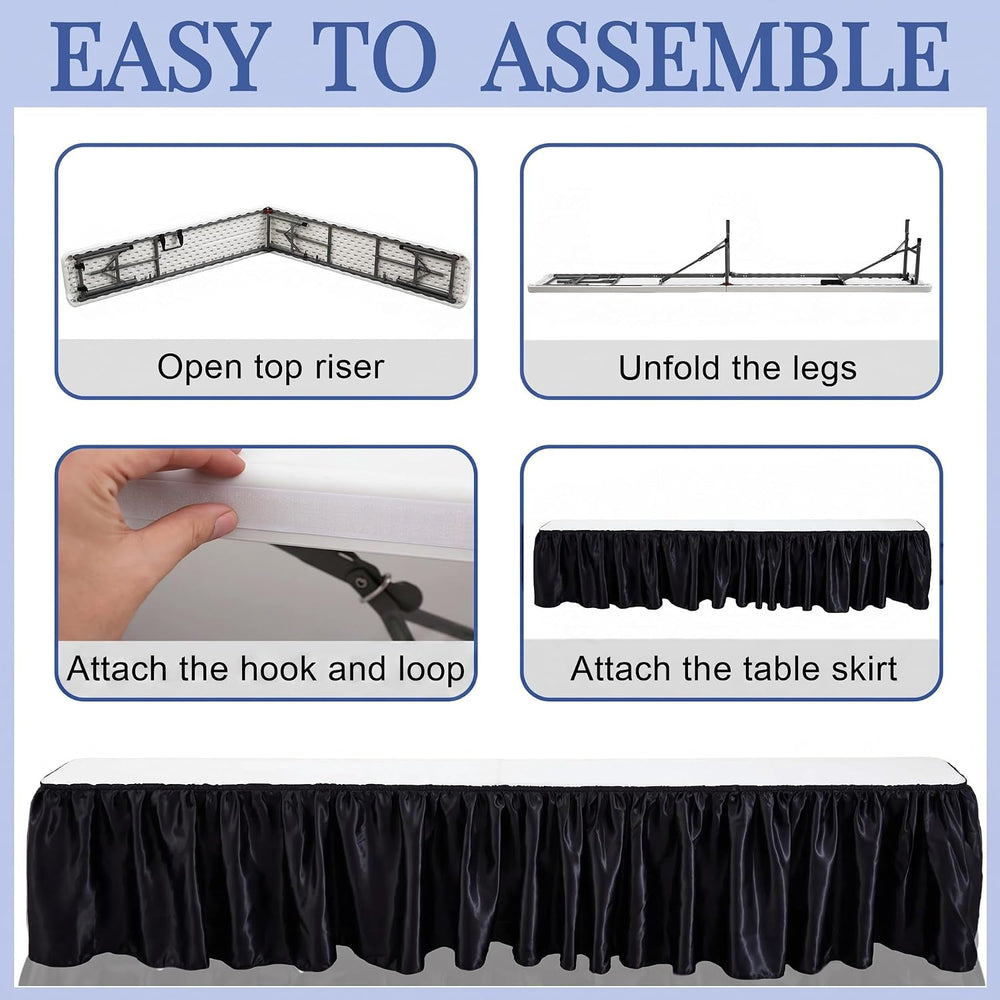 Vercraft Portable Bar Top Riser Tables with Skirt, Black Skirt, 8 ft, White