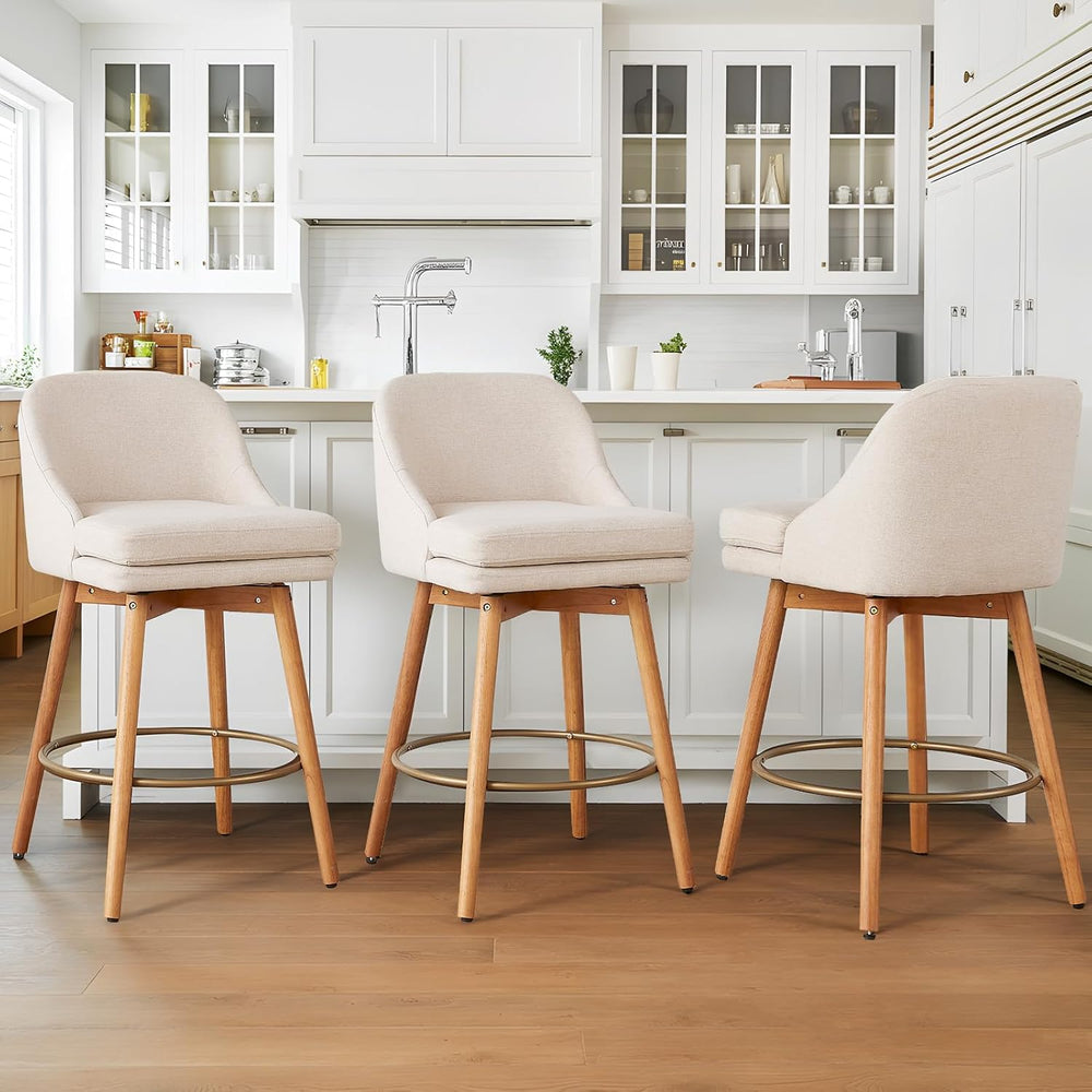 kinmars Swivel Counter Height Bar Stools Set of 3, 27", Sand
