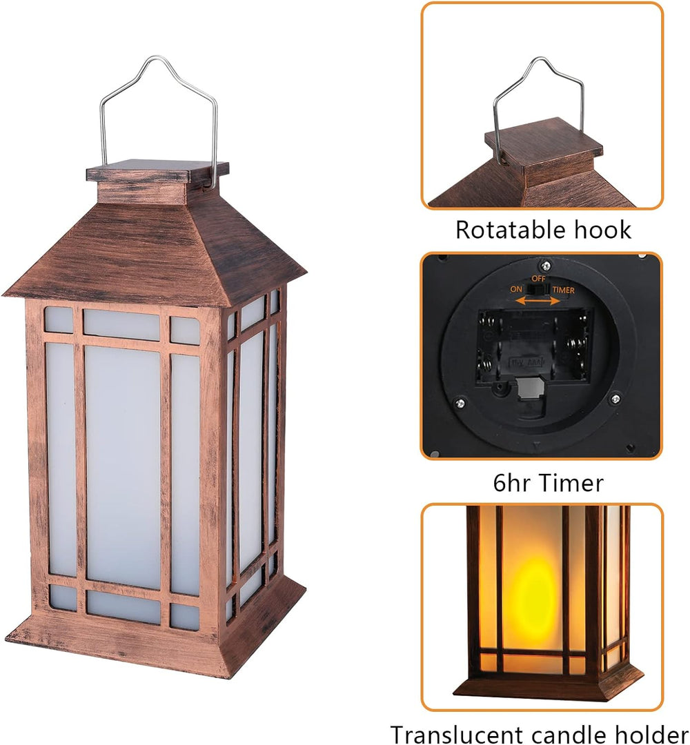 Bdor 13 Inch Outdoor Decorative Lanterns with LED Candle Timer 2 Pack Brown
