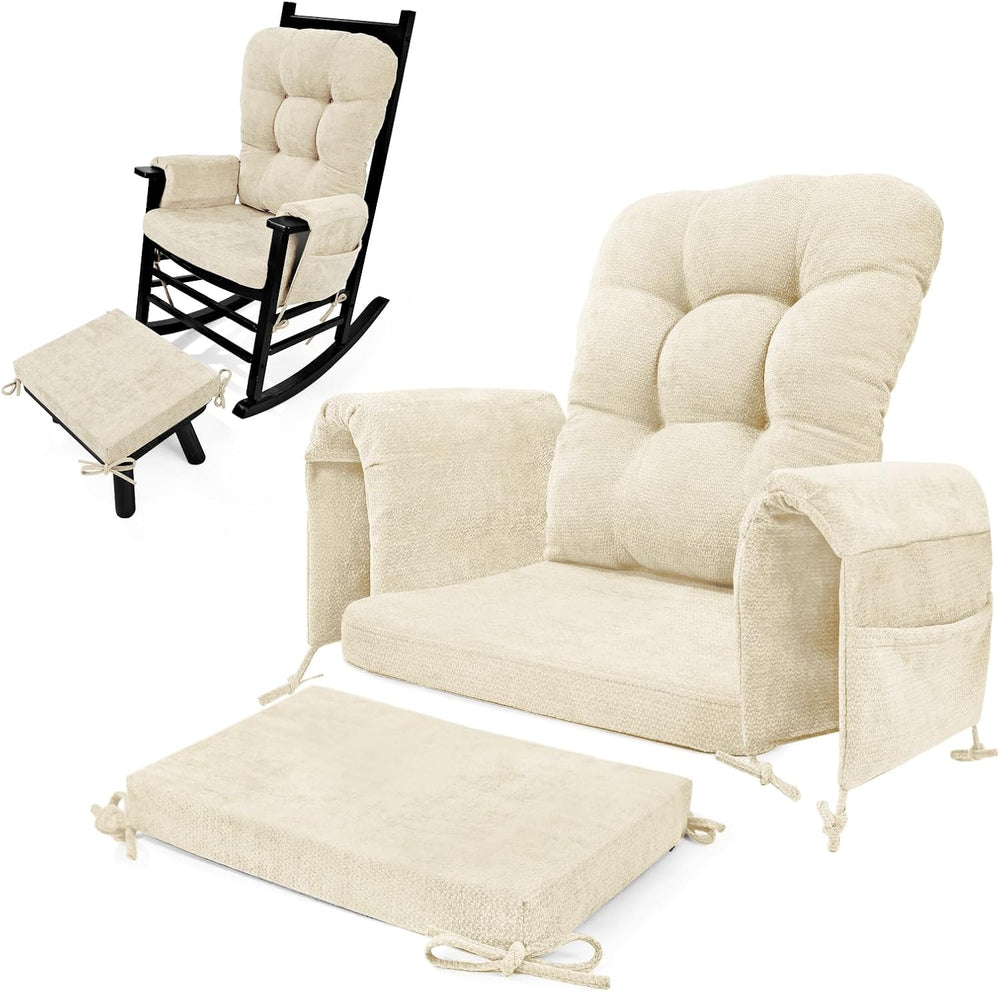 5 PCS Glider Rocker Replacement Cushions with Storage Side Pocket, Luxuriy Ch...