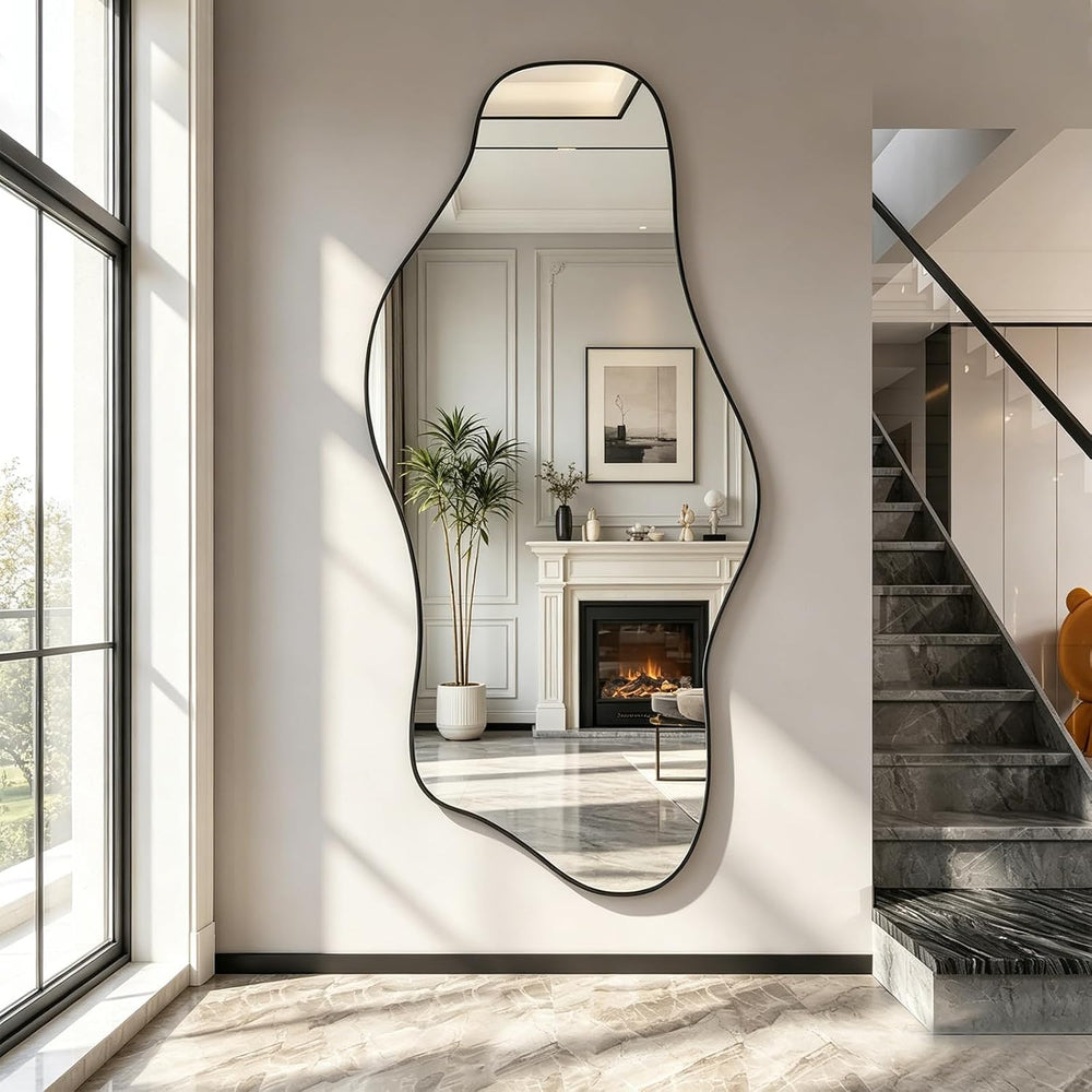 67"x31" Irregular Full Length Mirror, Abstract Frameless Mirror