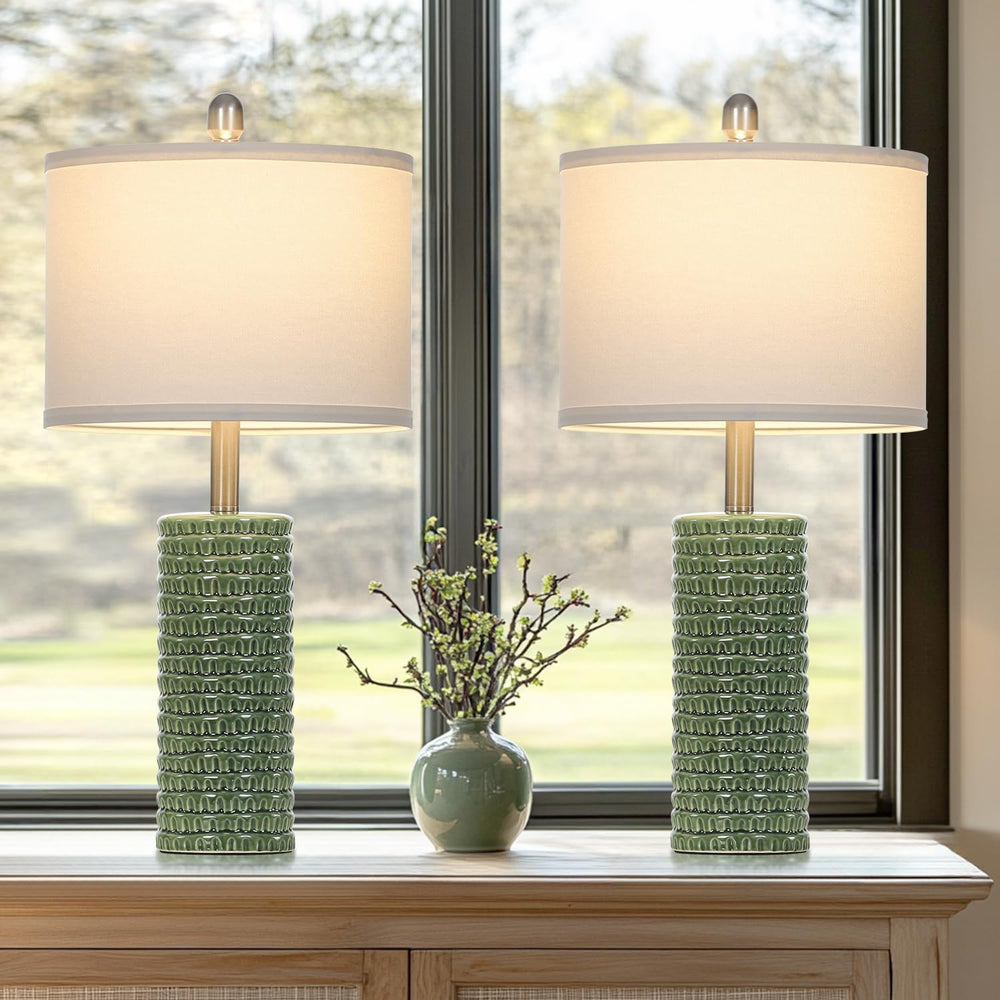 Cinyirong 24.5" Green Ceramic Table Lamps Set of 2, Farmhouse Table Lamp...