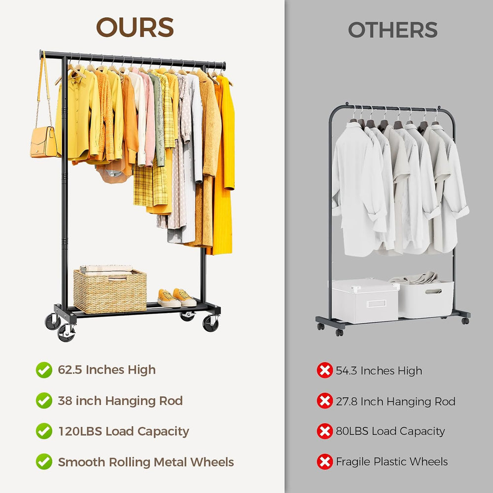 Clothes Rack, Rolling Clothing Rack for Hanging Clothes, Portable Coat Rack