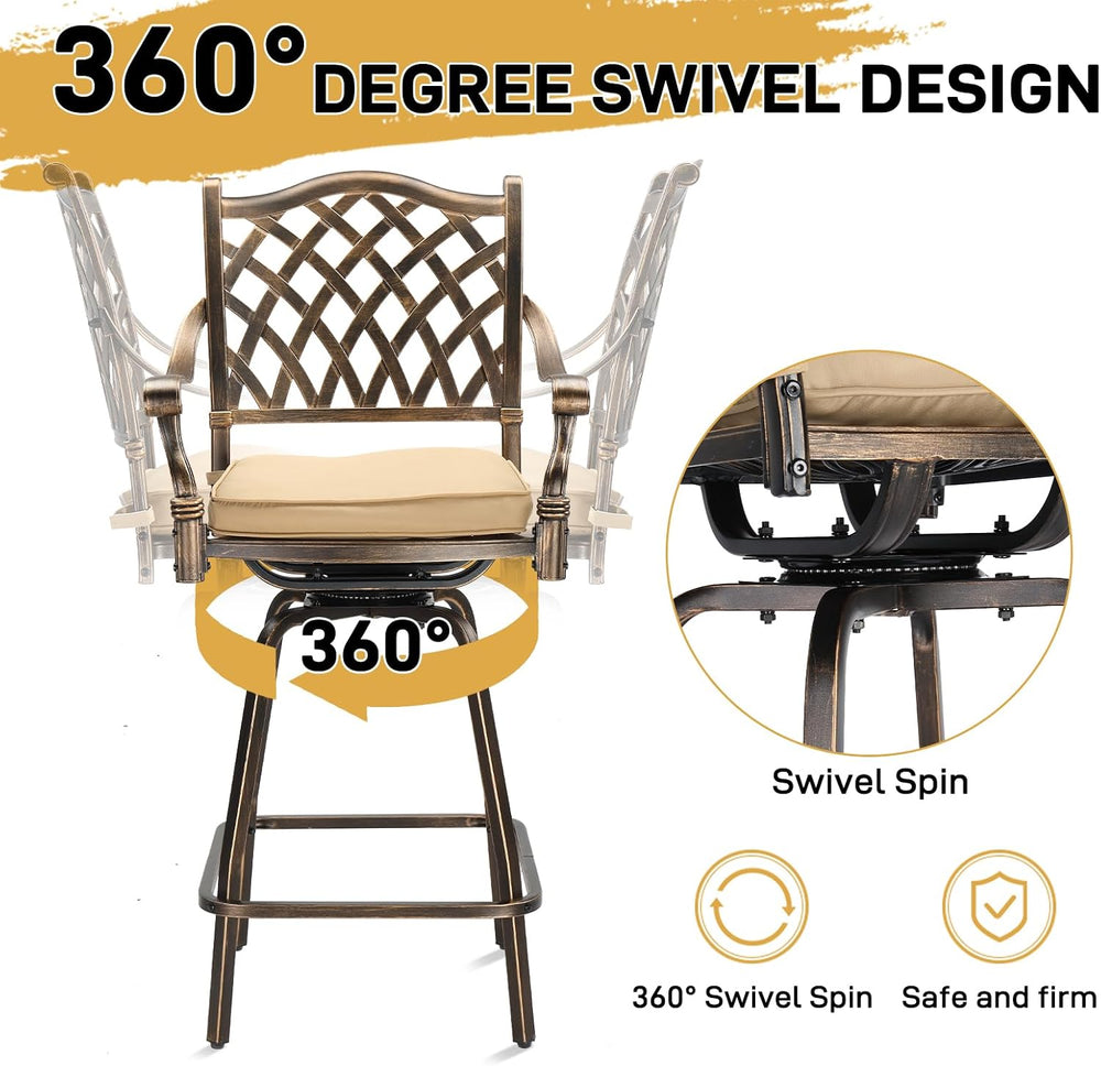 VINGLI 3 Piece Outdoor Patio Bar Set, Cast Aluminum Outdoor Swivel Bar Stools...