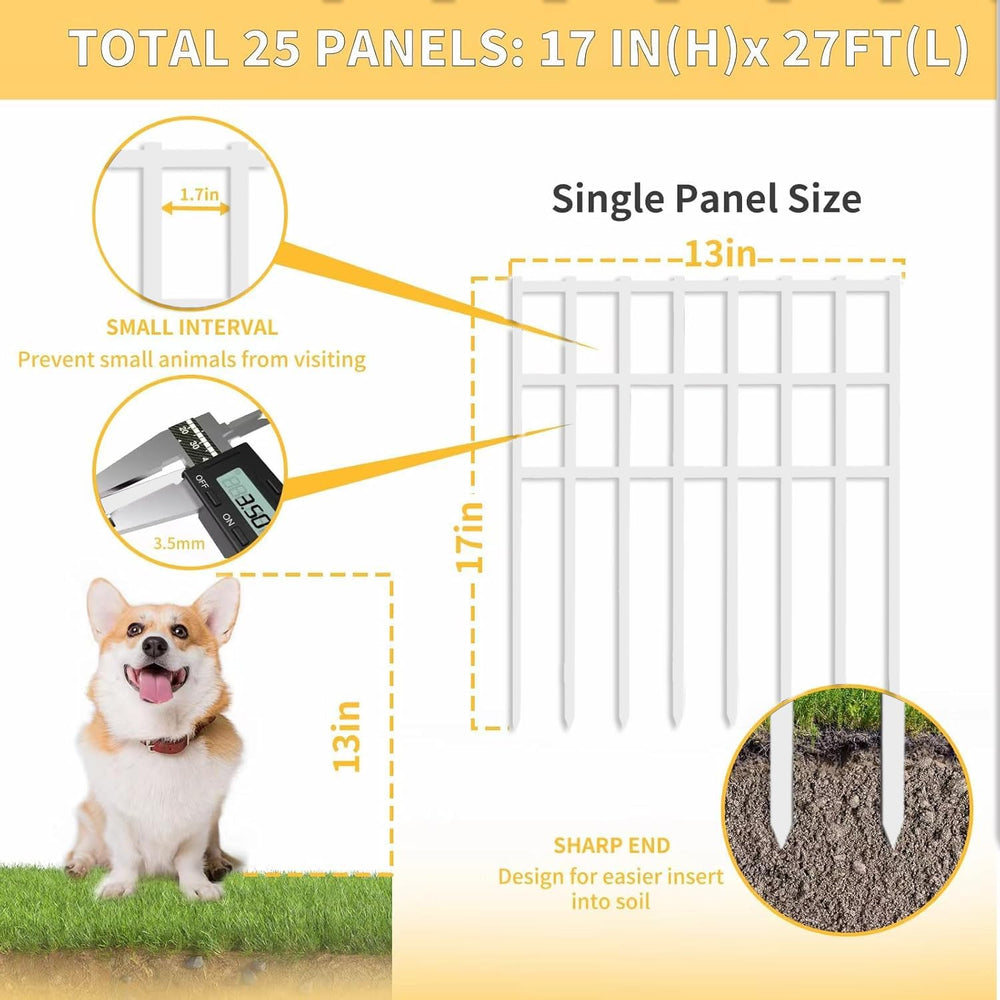 25 Pack Garden Animal Barrier Fence, 17in (H) X 27ft (L) No Dig Fence, Rustpr...