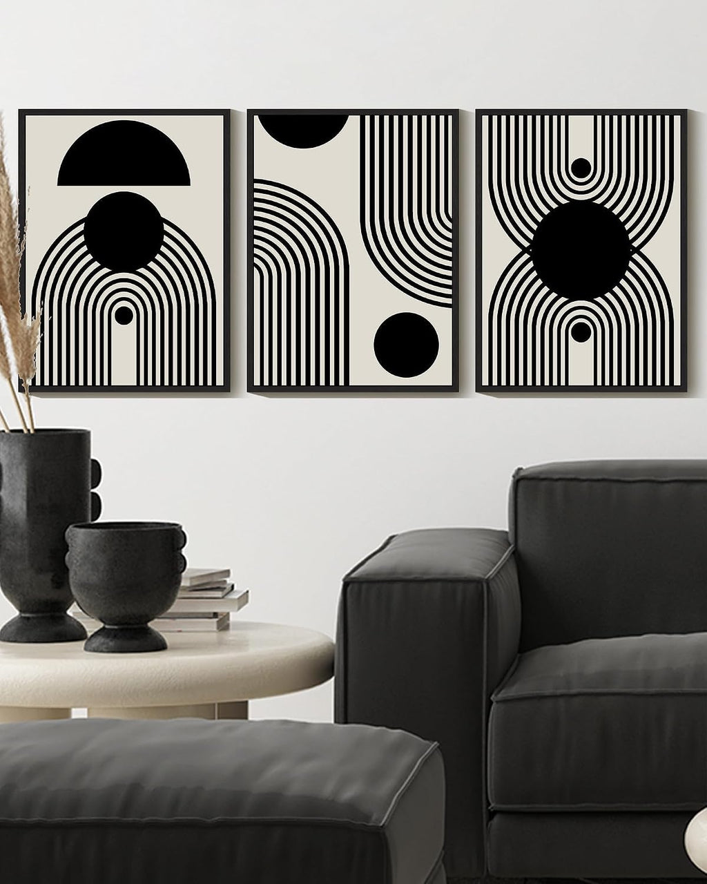Drsoum Black and White Abstract Framed Wall Art Decor Duotone Minimal Dark Brush Stroke Prints Shapes Illustrations Modern Art Decorative Ready To Hang - 11x14in Black Framed