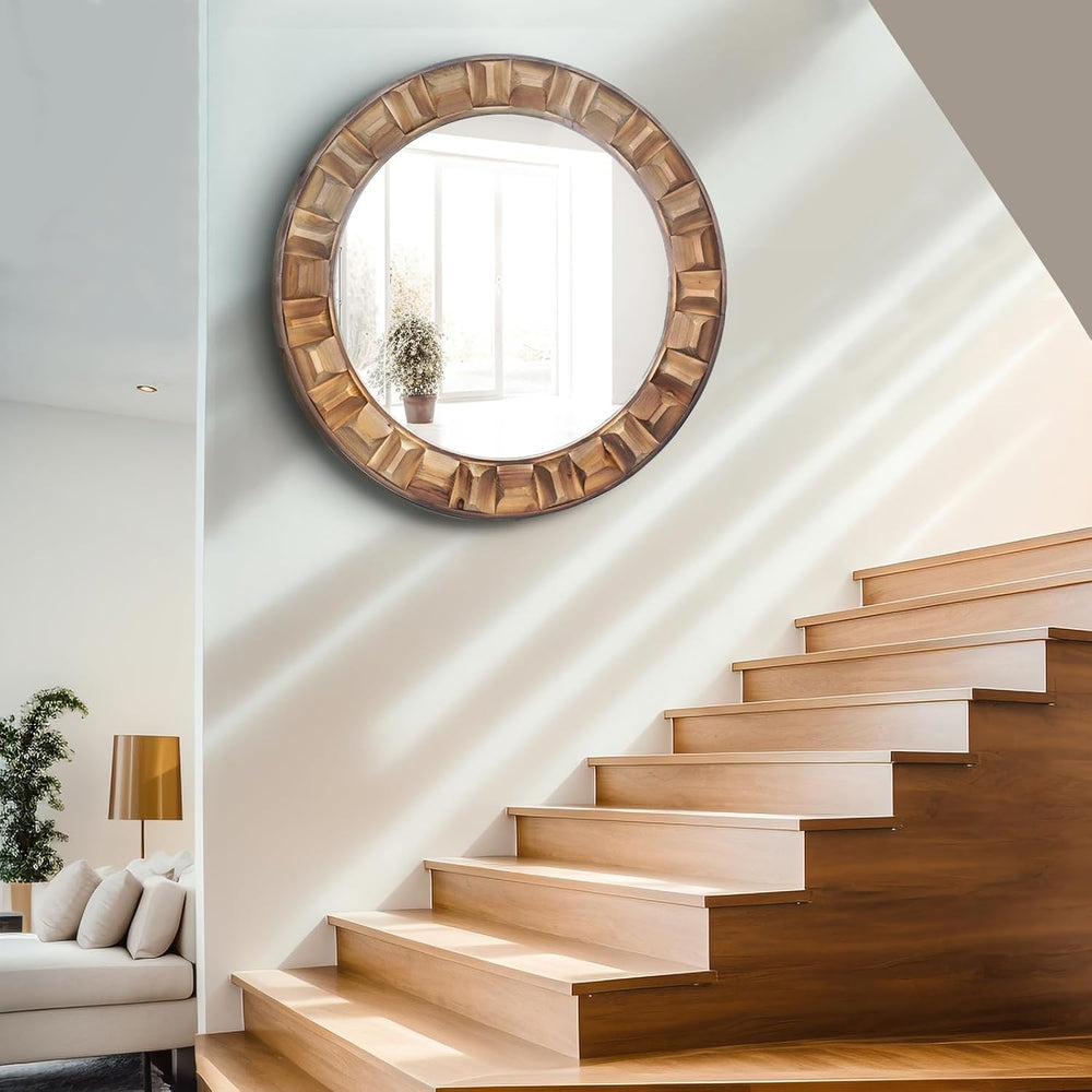 36 Inch Large Round Solid Wood Wall Mirror