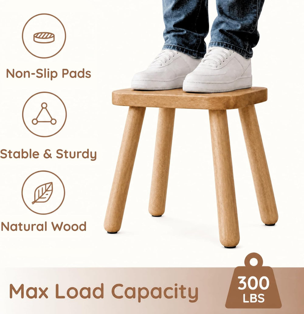Youeon 12 Inch Square Solid Wooden Step Stool, Non-Slip One Step Stool for Ad...