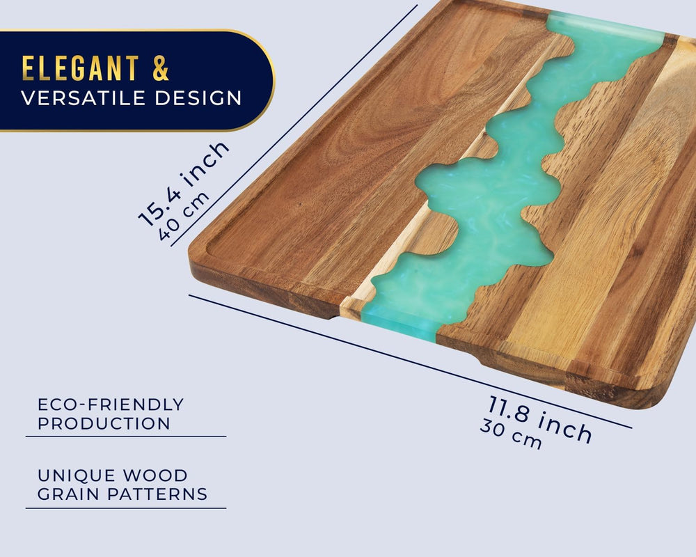Comfify Celeste Blue Resin Acacia Wood Serving Tray – 15.8x11.7 Rectangular