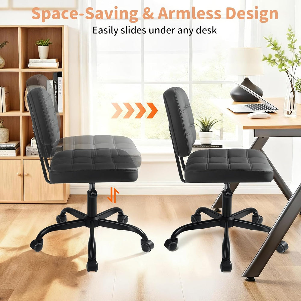 Armless Office Desk Chair, Small Drafting Desk Chairs with Wheels - Black