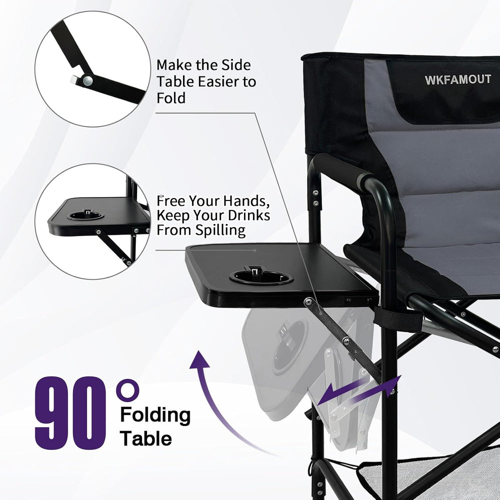Tall Folding Directors Chair with Side Table 30.71" Seat Height Foldable...