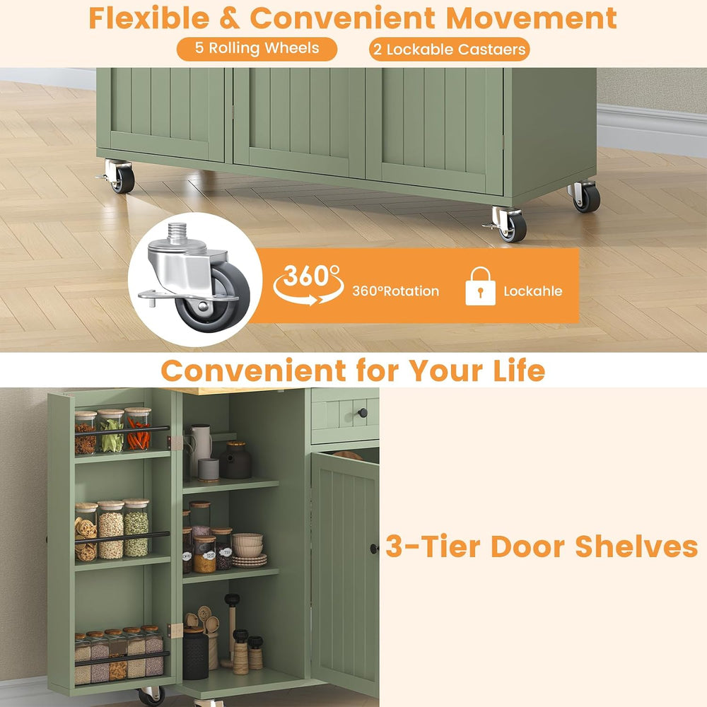 Bigbiglife Kitchen Island with Drop Leaf, Island Table on Wheels with Storage...