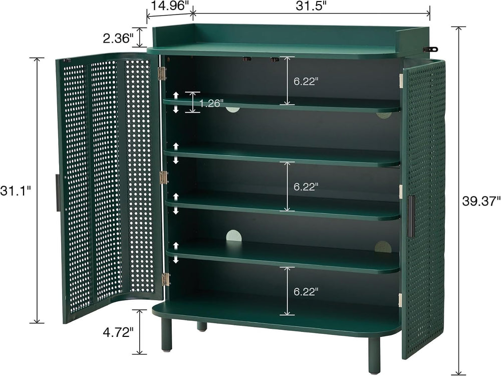 ORRD Shoe Cabinet, 5 Tier Boho Wooden Shoe Storage Organizer Cabinet with Adj...