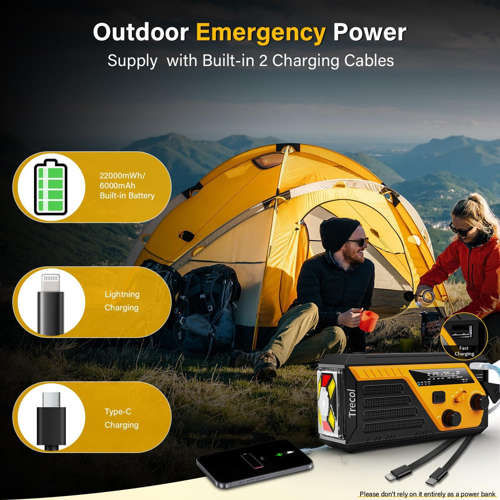 Emergency Radio Solar with 2 Charging Cables, 22000mWh NOAA Weather Radio