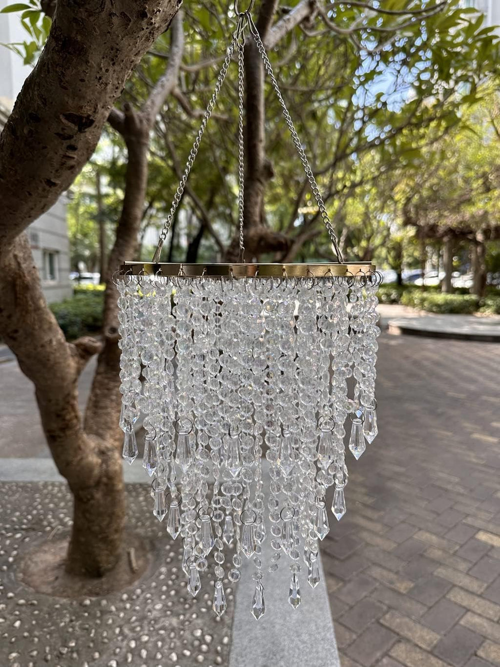 3-Tier Acrylic Chandelier Shade with Crystal Beads and Gold Frame - Elegant C...