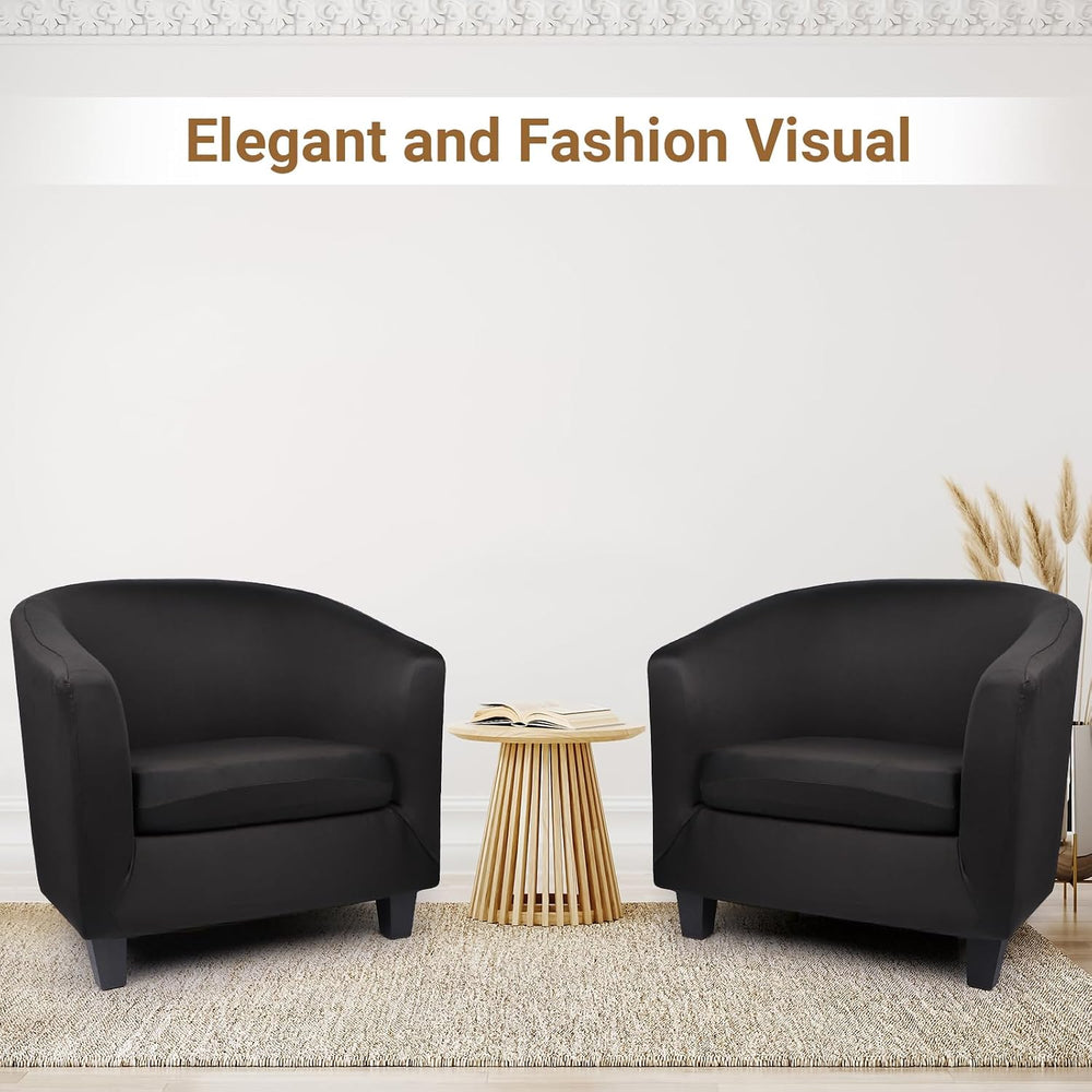 Club Chair Slipcover, Stretch Black Tub Barrel Chair Covers Slipcovers 2 Piec...