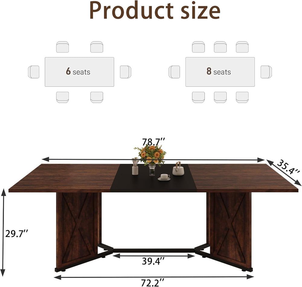 78.7 Inch Dining Table for 8 People, Large Rectangular Farmhouse Kitchen Tabl...