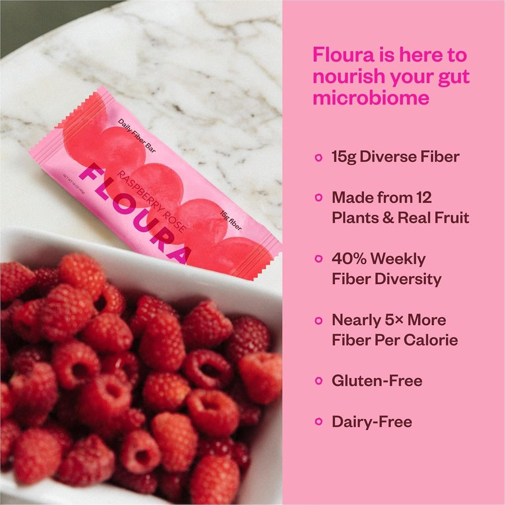 Floura Raspberry Rose Fiber Bars – 15g Diverse Fiber, 12 Plants (12 Pack)