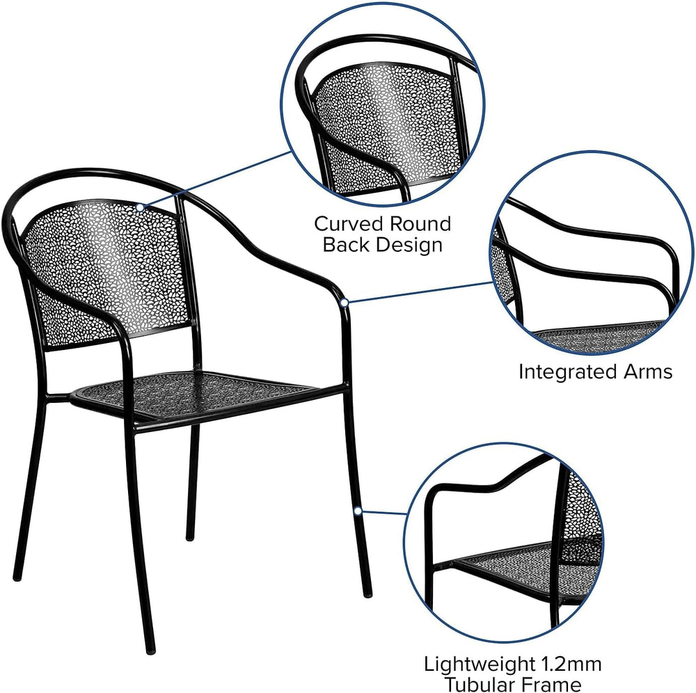 Flash Furniture Commercial Grade Black Indoor-Outdoor Steel Patio Arm Chair w...