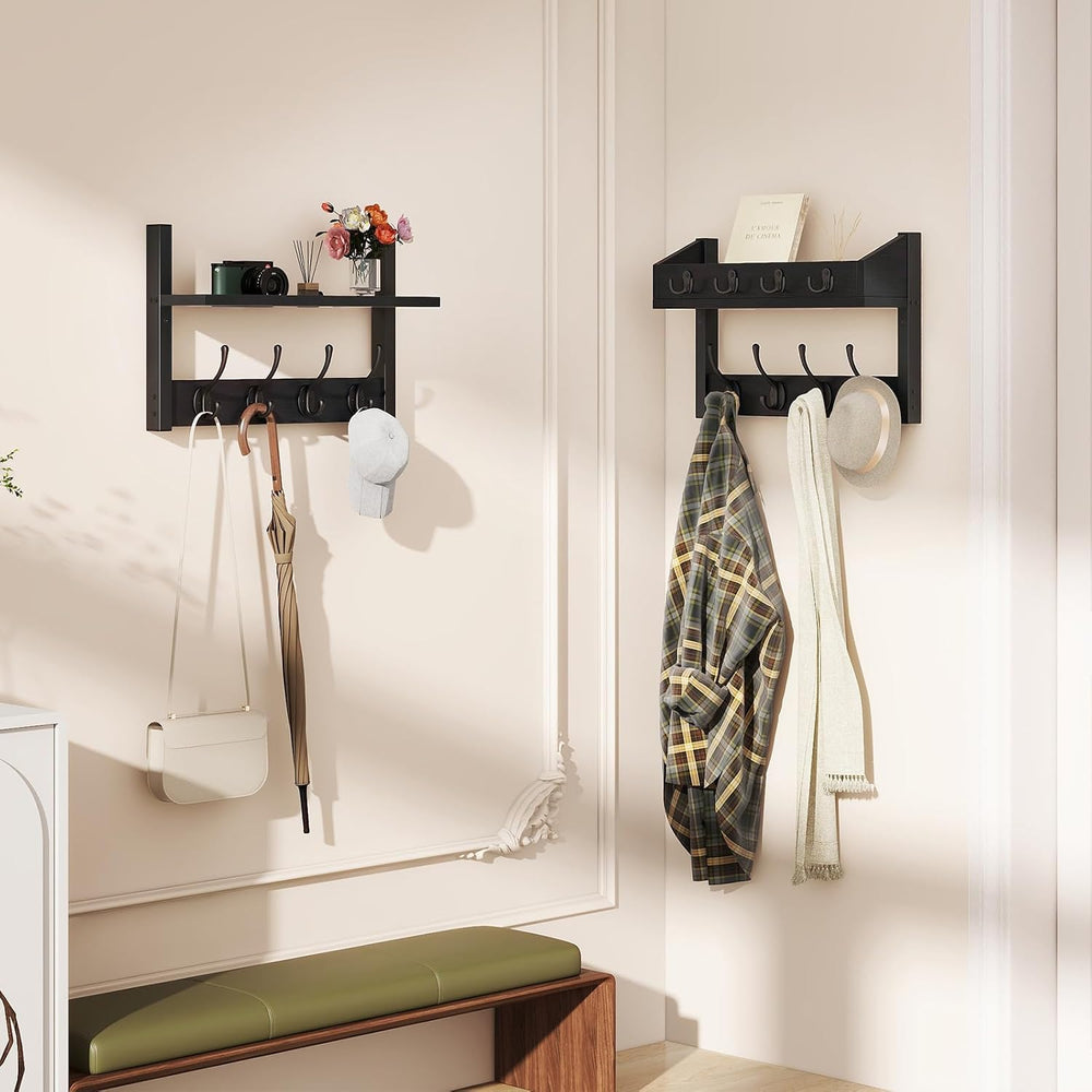 YMYNY 31.5" Coat and Key Rack Wall Mount with Shelf, Black, HWS007B-2