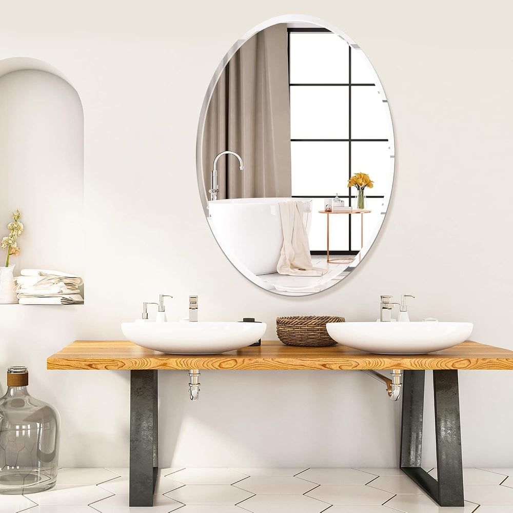 20" x 28"Frameless Oval Mirror, Decorative Beveled Edge Bathroom Mi...