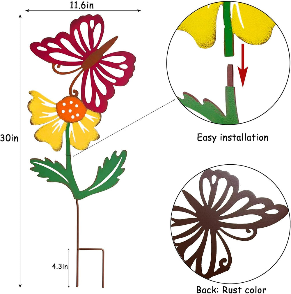 3-Pack Metal Flowers for Outside, 30-Inch Metal Yard Art
